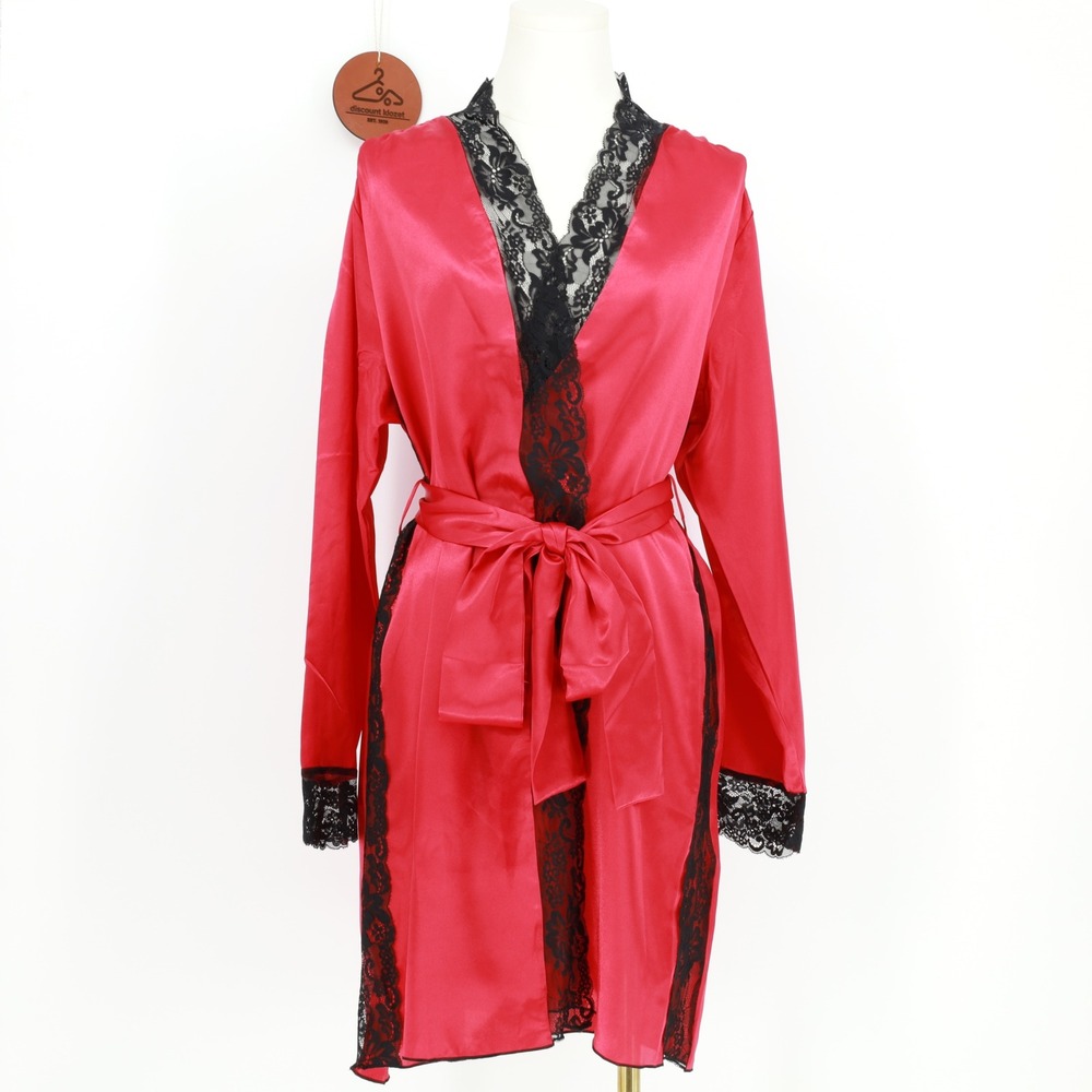 Fredericks of Hollywood Red Satin Lace Trim Wrap Robe Size Small NWT Lingerie